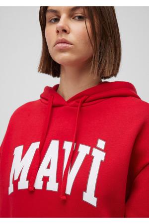 Logo Printed Hooded Red Sweatshirt