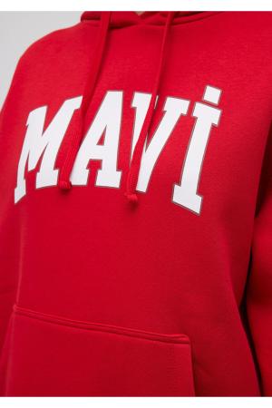 Logo Printed Hooded Red Sweatshirt