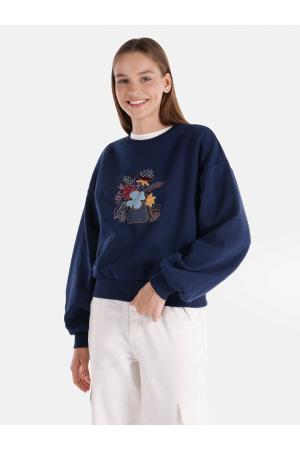 Printed Navy Blue Sweatshirt