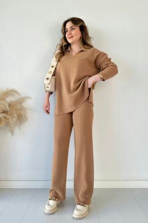 Polo Neck Knitwear Set Camel