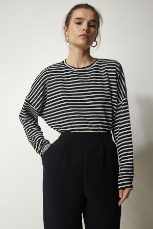 Women's Black Striped Knitted Blouse