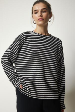 Women's Black Striped Knitted Blouse