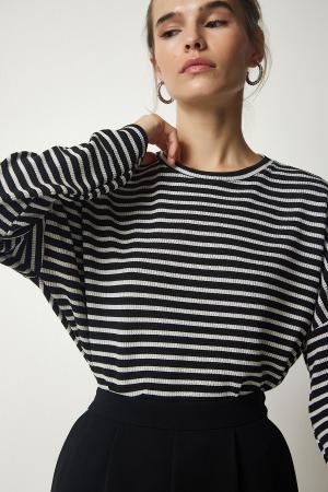 Women's Black Striped Knitted Blouse