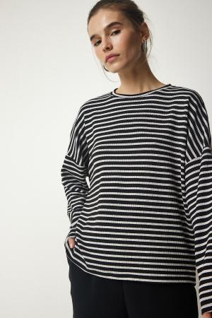 Women's Black Striped Knitted Blouse