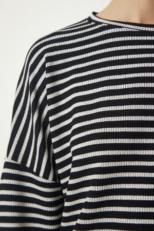 Women's Black Striped Knitted Blouse