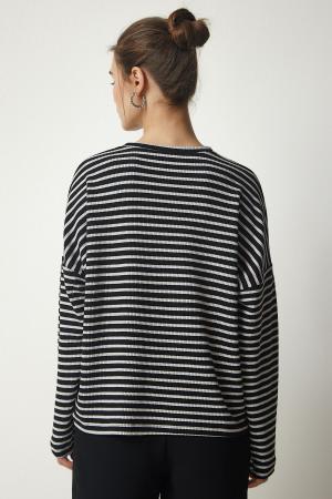 Women's Black Striped Knitted Blouse