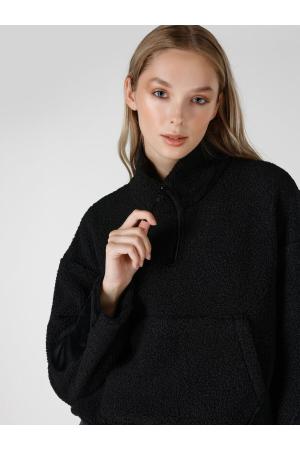 Zippered Neck Black Sweatshirt