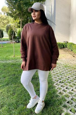 Plus Size Oversize Basic Sweatshirt Brown