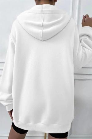 Unisex White Cotton Zippered Oversize Cardigan