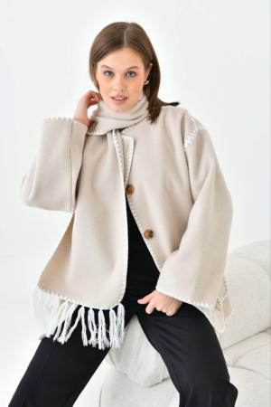 Embroidered Detailed Scarf Soft Cashmere Coat