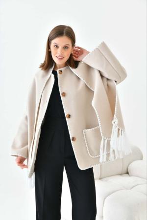 Embroidered Detailed Scarf Soft Cashmere Coat