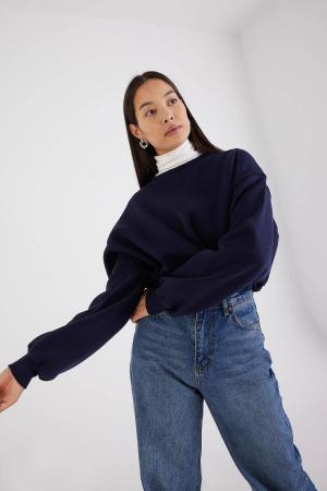 Raised Crew Neck Basic Sweatshirt