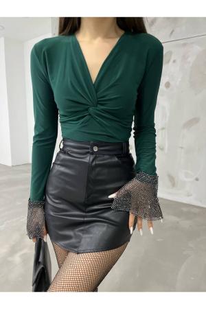 Tied Cuff Stoned Blouse