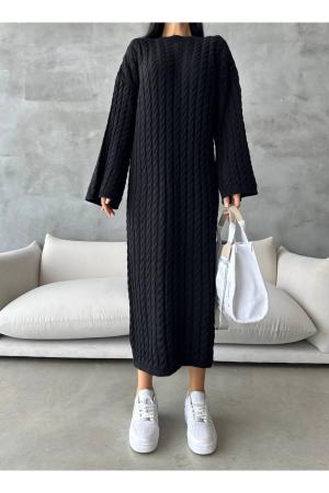 Women's Hair Knitting Detail Midi Length Long Winter Knitwear Dress