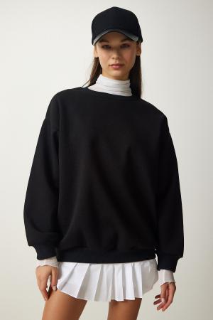 Women's Black Raised Basic Sweatshirt