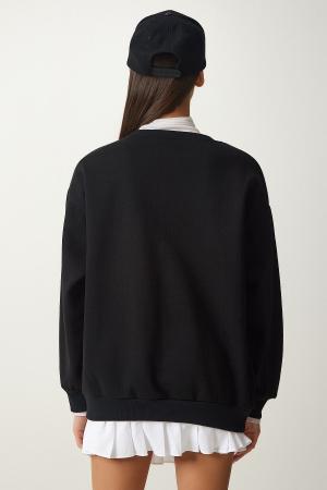 Women's Black Raised Basic Sweatshirt