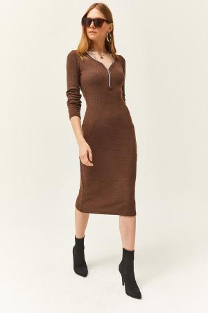 Brown midi dress