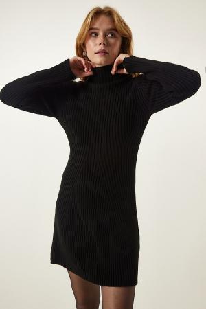 Black Ribbed Bell Knit Dress