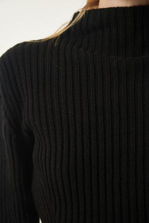 Black Ribbed Bell Knit Dress