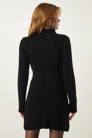 Black Ribbed Bell Knit Dress