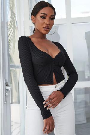 Women's Black Crop Top Blouse