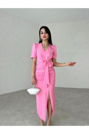 Pink Bow Detailed Slit Dress