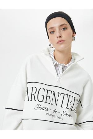 Oversize Sweatshirt Half Zipper Stand Collar Slogan Embroidered