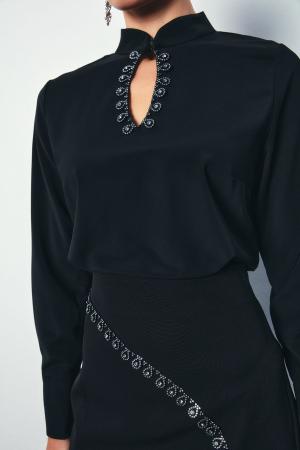 Collar Drop Detail Blouse - BLACK