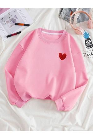 Pink Printed Oversize Thick Winter Crew Neck