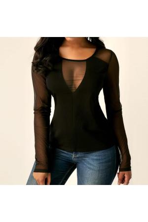 Black tulle blouse with a neckline