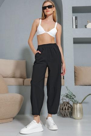 Women's Black Elastic Waist Pants