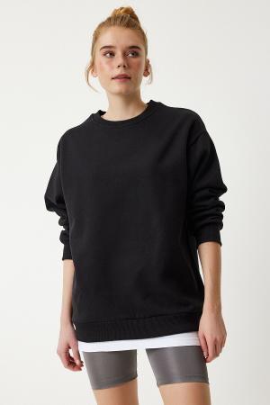 Oversize Raised Basic Sweatshirt Black