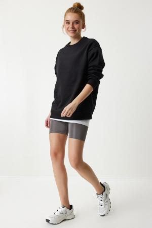 Oversize Raised Basic Sweatshirt Black