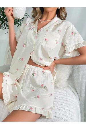 Floral Printed Ruffle Pajama Set