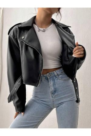 Oversized Crop Leather Jacket