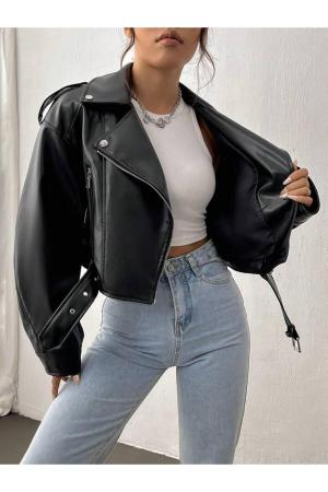 Oversized Crop Leather Jacket