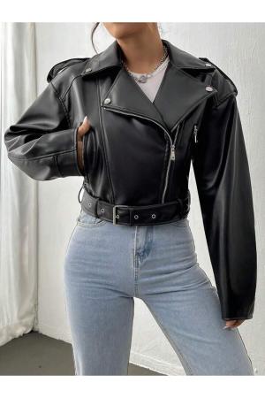 Oversized Crop Leather Jacket