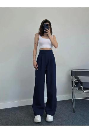 Women's Dark Blue High Waisted Pants