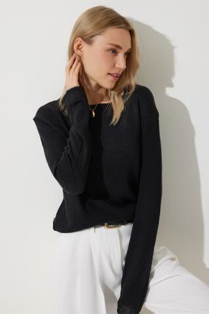 Black Summer Knitted Blouse for Women