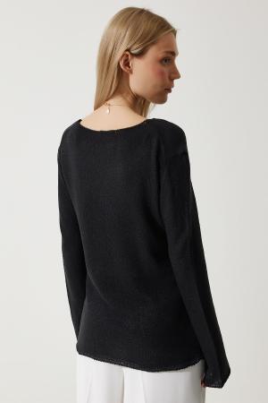 Black Summer Knitted Blouse for Women