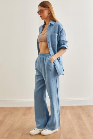 Light Blue Elasticated Pants for Women