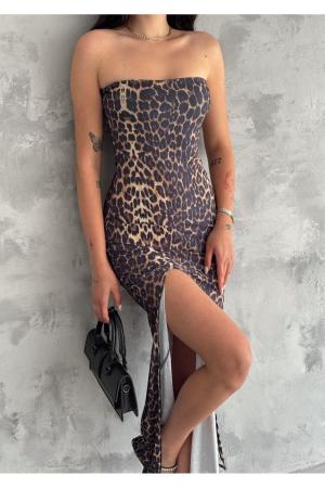 Women's Leopard Deep Slit Dress