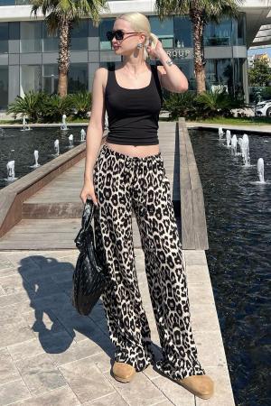 Leopard print wide leg pants