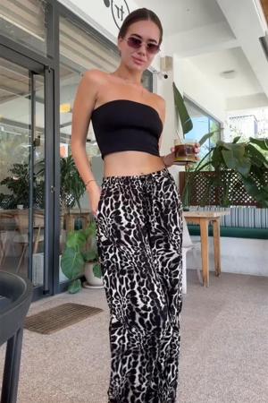 Leopard print wide leg pants