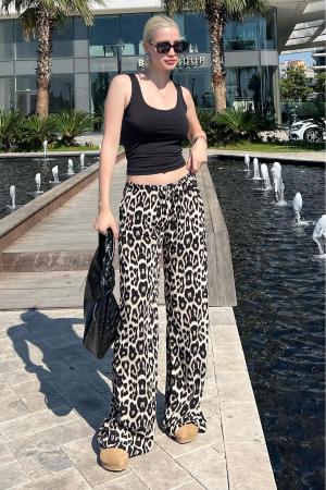 Leopard print wide leg pants