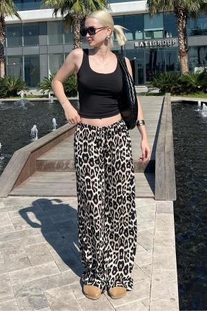 Leopard print wide leg pants