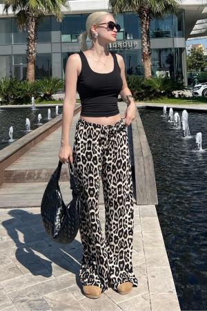 Leopard print wide leg pants