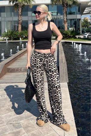 Leopard print wide leg pants