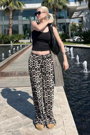 Leopard print wide leg pants