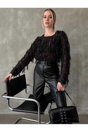 BLACK GLITTER FRINGED BLOUSE